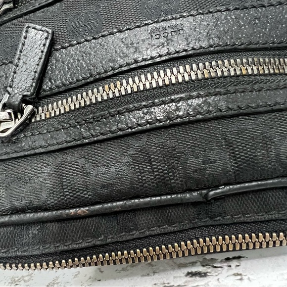 Gucci Vintage Black GG Monogram Canvas Crossbody Messenger Bag Leather Trim - Picture 6 of 13